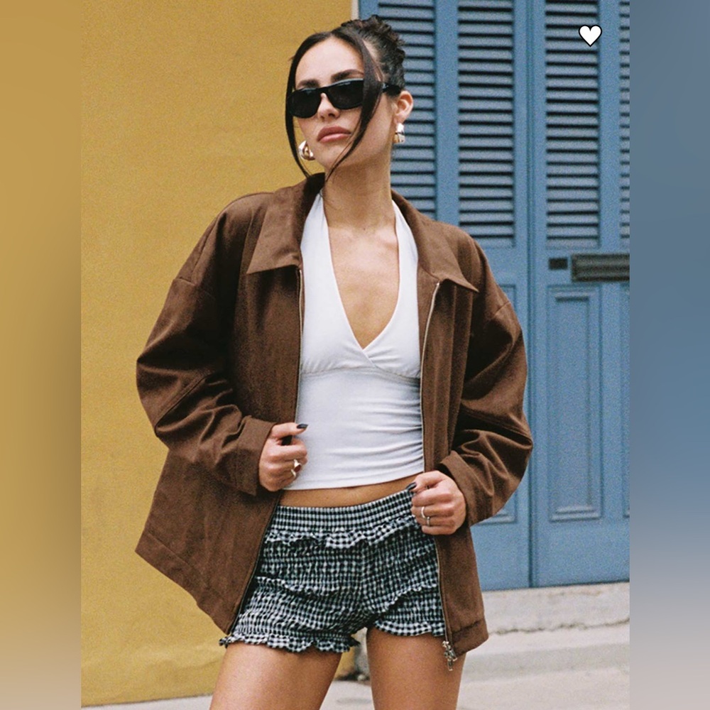 Princess Polly Faux Suede Jacket Brown